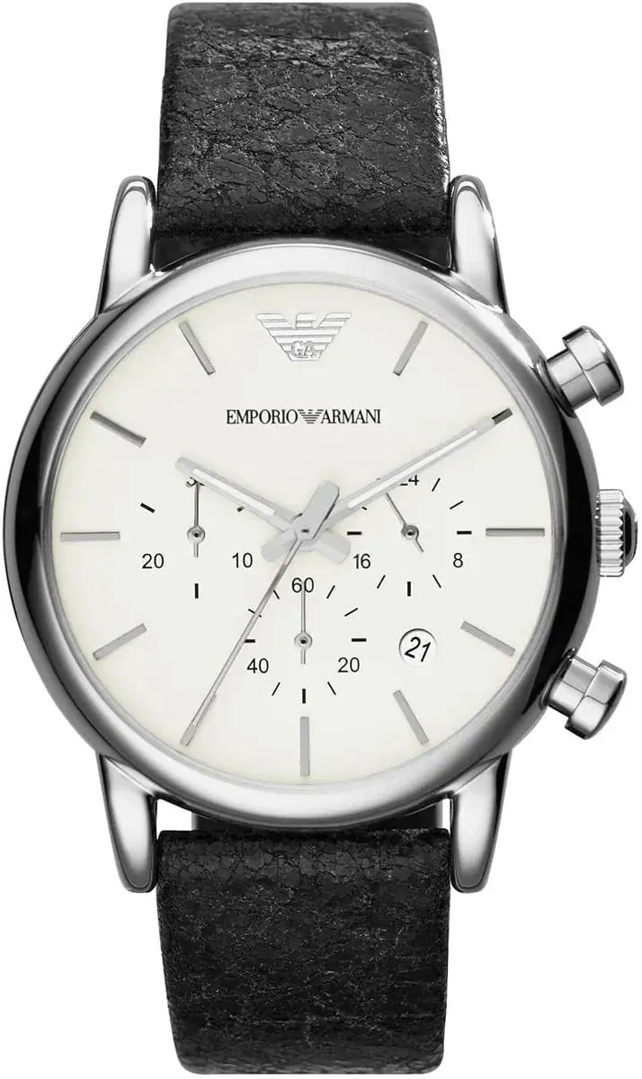 Emporio Armani Luigi Chronograph White Dial Black Leather Strap Watch for Men - AR1810