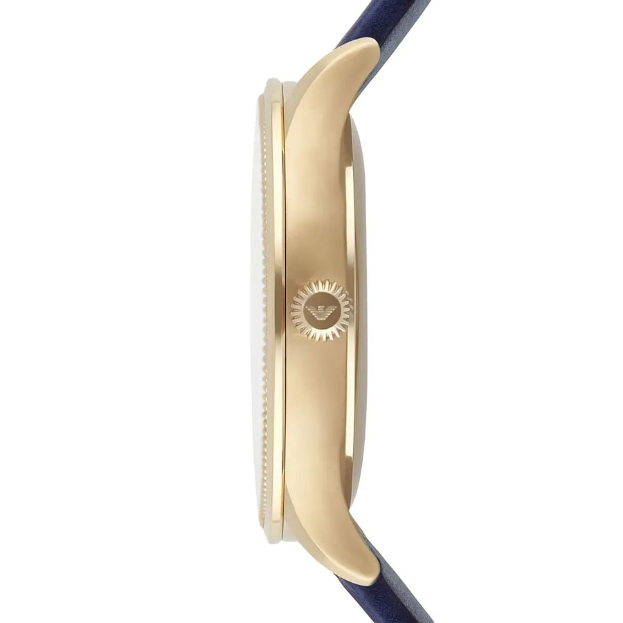 Emporio Armani Alpha Medium Blue Dial Blue Leather Strap Watch for Men - AR1848