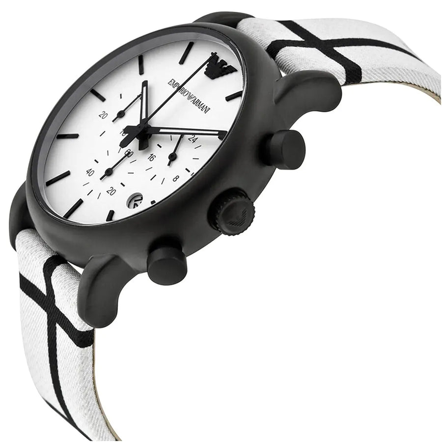 Emporio Armani Luigi Large Chronograph White Dial Two Tone Fabric Strap Watch for Men- AR1859