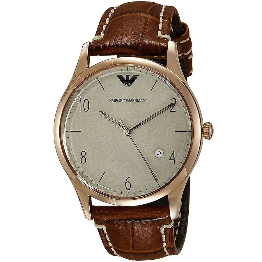 Emporio Armani Beta White Dial Brown Leather Strap Watch for Men - AR1866