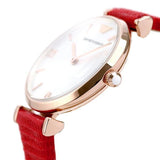 Emporio Armani Gianni T Bar Silver Dial Red Leather Strap Watch For Women - AR1876