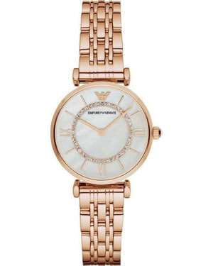 Emporio Armani Gianni T Bar Mother of Pearl Rose Gold Stainless Steel Strap Watch For Women - AR1909