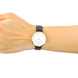 Emporio Armani Gianni T-Bar Quartz Mother of Pearl Dial Black Leather Strap Watch For Women - AR1910