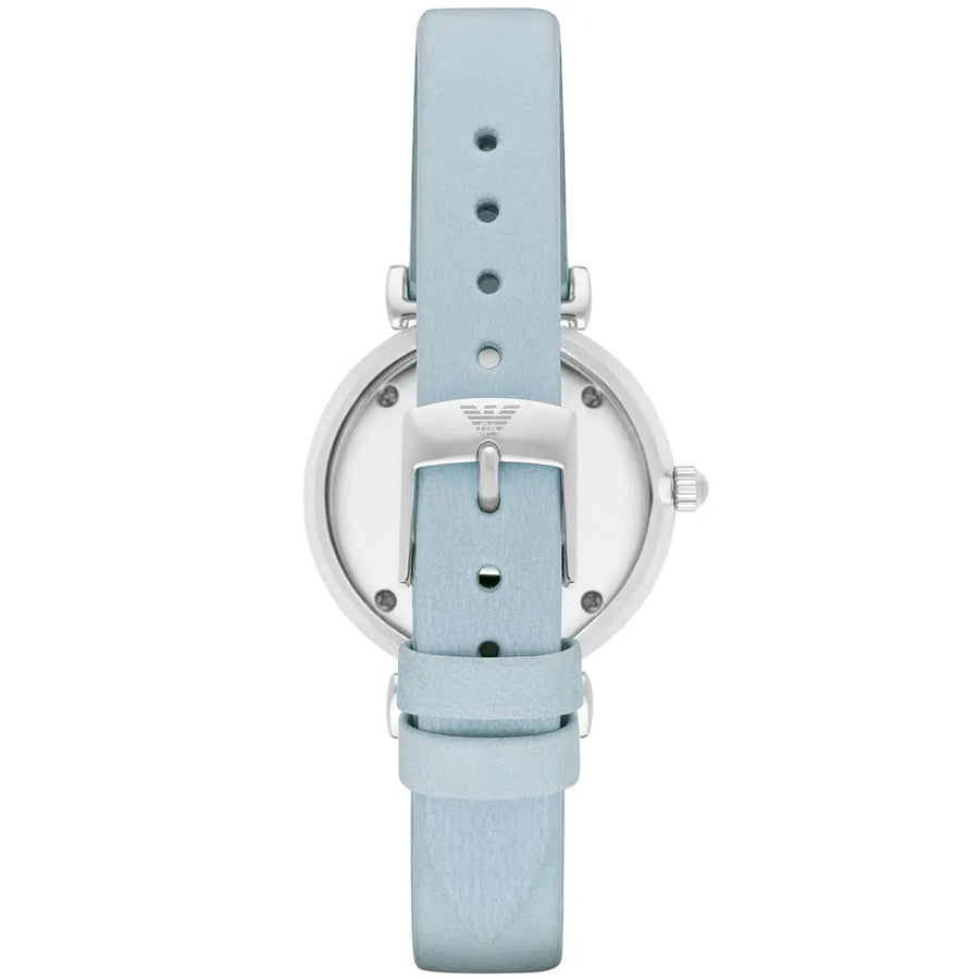 Emporio Armani Gianni T-Bar White Dial Blue Leather Strap Watch for Women - AR1928