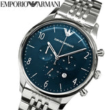 Emporio Armani Chronograph Blue Dial Silver Steel Strap Watch For Men - AR1942