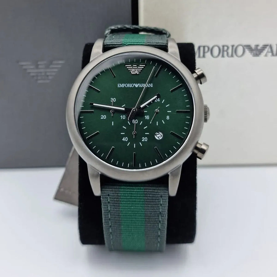 Emporio Armani Luigi XLarge Chronograph Green Dial Green Fabric Strap Watch for Men - AR1950