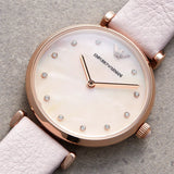 Emporio Armani Gianni T Bar Mother Of Pearl Pink Dial Pink Leather Strap Watch For Women - AR1958