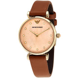 Emporio Armani Gianni T Bar Quartz Pink Mother of Pearl Dial Brown Leather Strap Watch For Women - AR1960