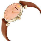 Emporio Armani Gianni T Bar Quartz Pink Mother of Pearl Dial Brown Leather Strap Watch For Women - AR1960