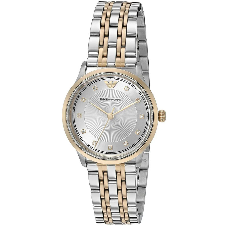Emporio Armani Alpha Silver Dial Two Tone Steel Strap Watch for Women - AR1962