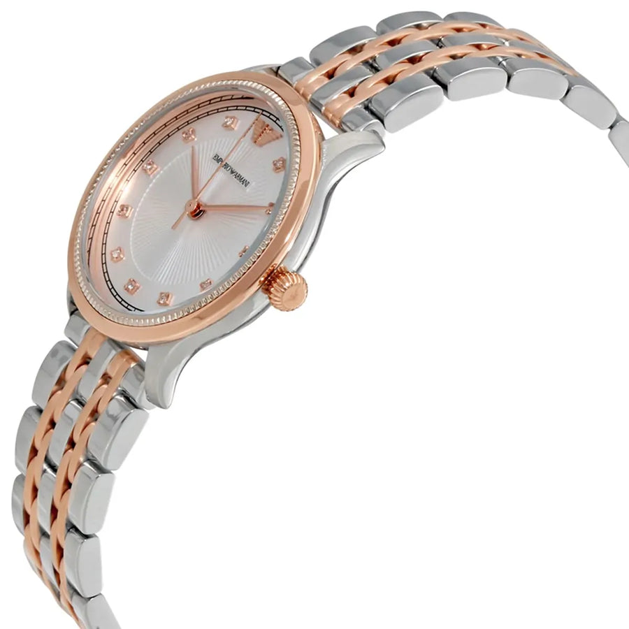 Emporio Armani Alpha Silver Dial Two Tone Steel Strap Watch for Women - AR1962