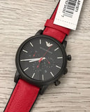 Emporio Armani Luigi Chronograph Black Dial Red Leather Strap Watch For Men - AR1971