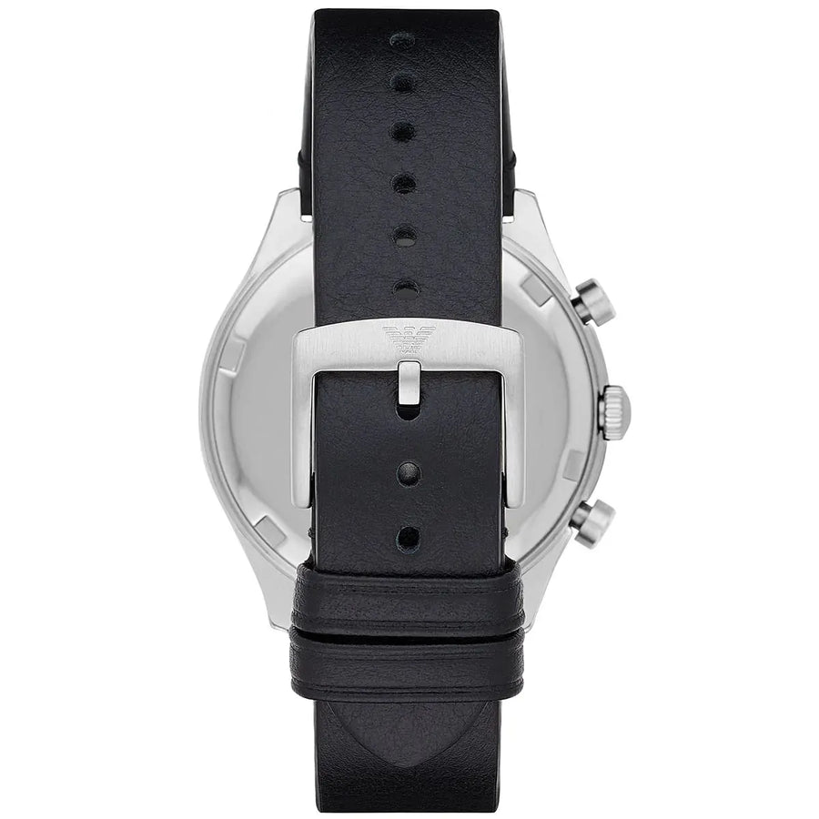 Emporio Armani Zeta Chronograph Black Dial Black Leather Strap Watch for Men - AR1975
