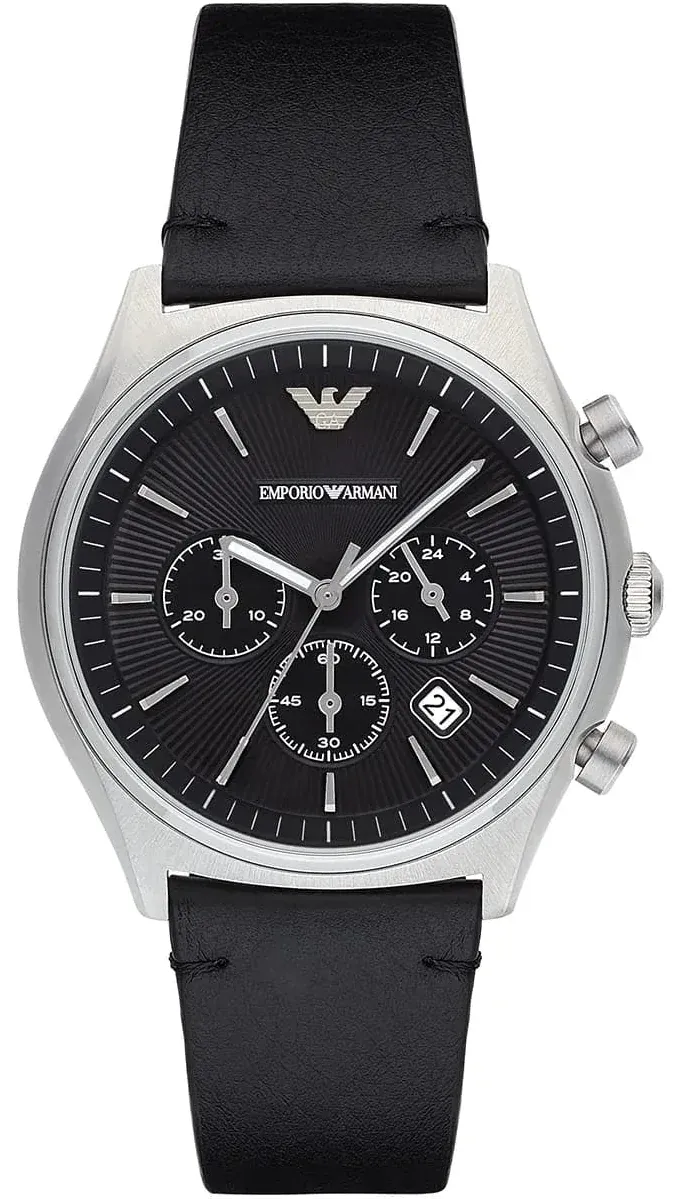 Emporio Armani Zeta Chronograph Black Dial Black Leather Strap Watch for Men - AR1975