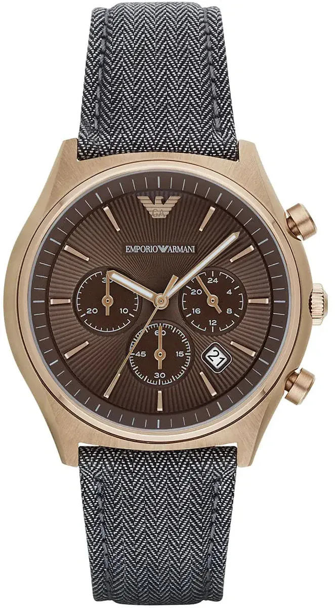 Emporio Armani Zeta Chronograph Brown Dial Gray Fabric Strap Watch for Men - AR1976