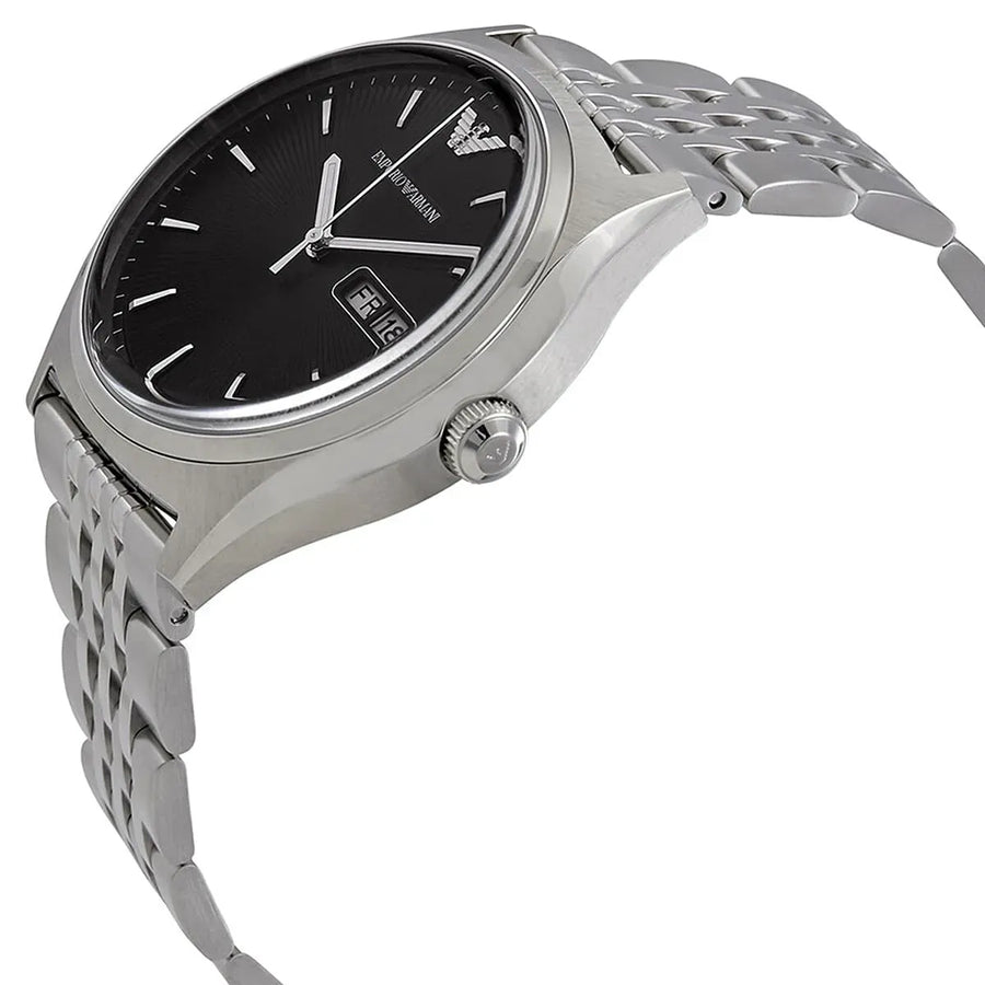 Emporio Armani Zeta Black Dial Silver Steel Strap Watch for Men - AR1977