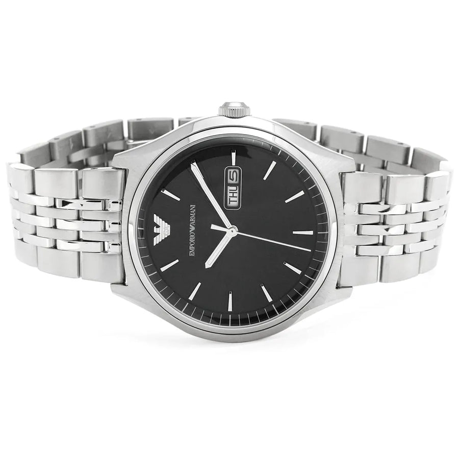 Emporio Armani Zeta Black Dial Silver Steel Strap Watch for Men - AR1977