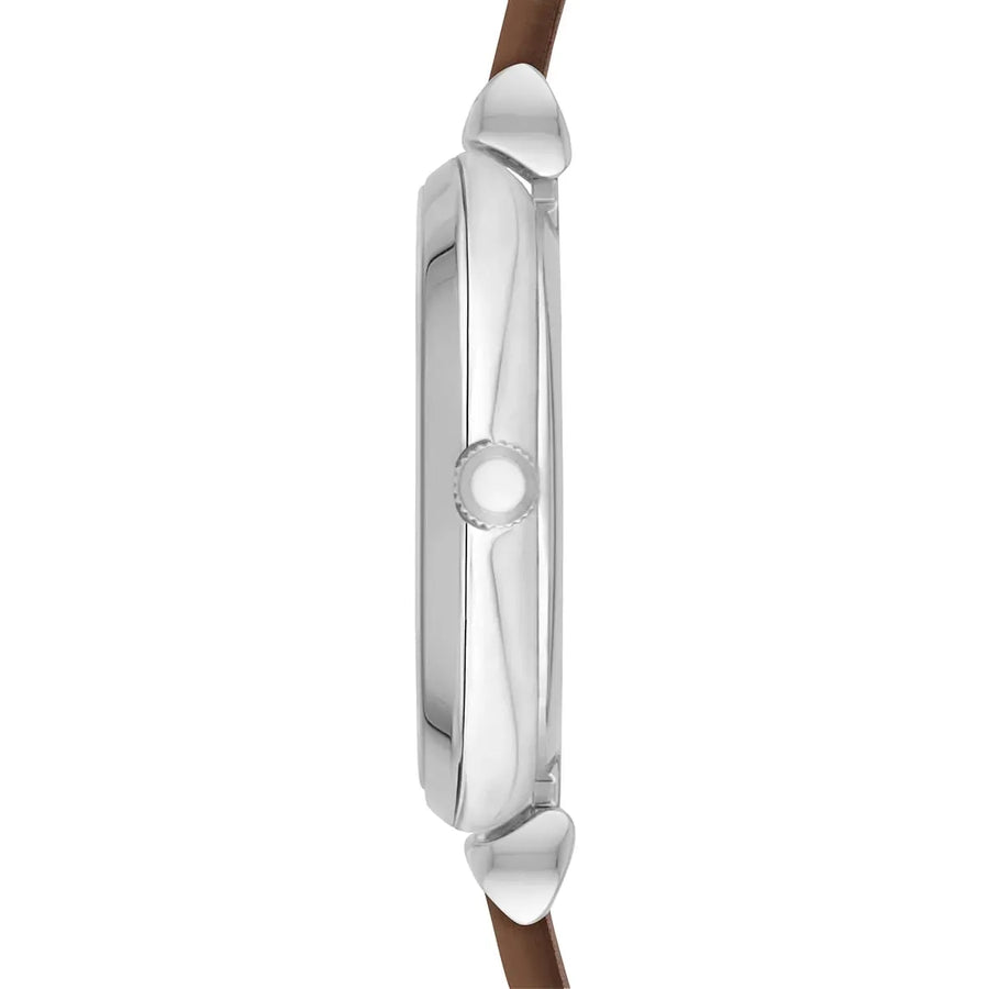 Emporio Armani Gianni T-Bar White Dial Brown Leather Strap Watch for Women - AR1988
