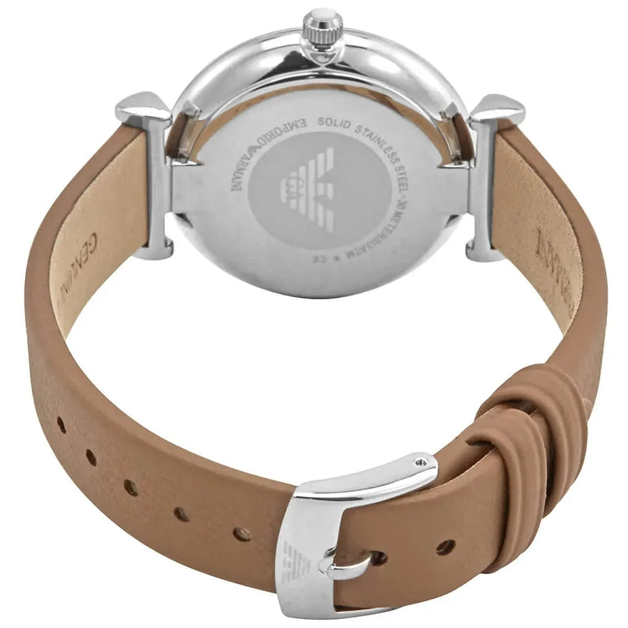 Emporio Armani Gianni T-Bar White Dial Brown Leather Strap Watch for Women - AR1988