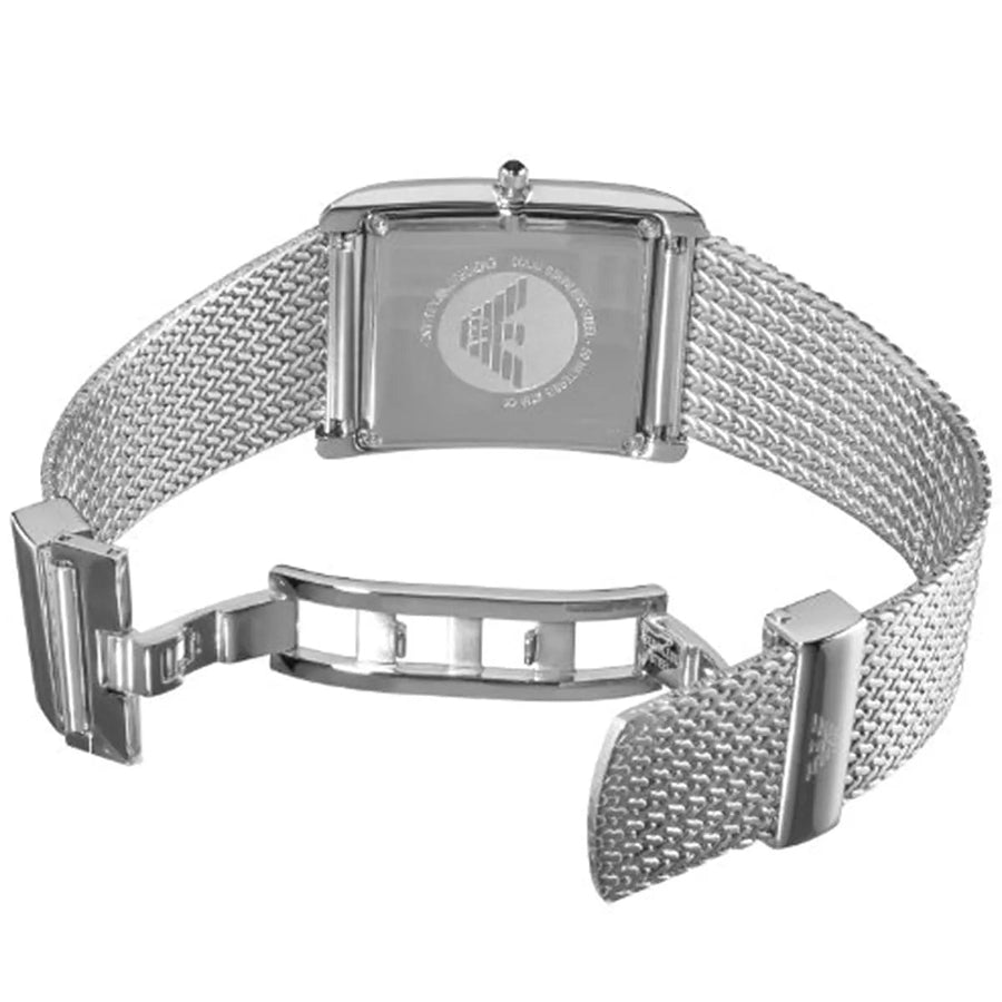 Emporio Armani Super Slim Quartz White Dial Silver Mesh Bracelet Watch For Women - AR2015