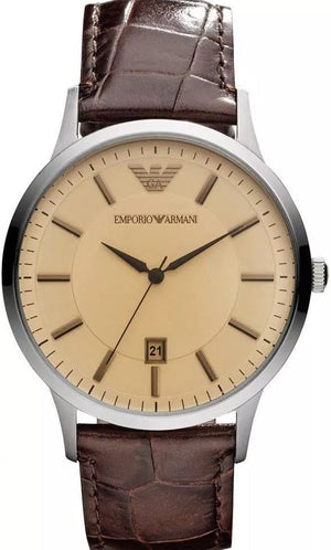 Emporio Armani Classic Quartz Brown Dial Brown Leather Strap Watch For Men - AR2427