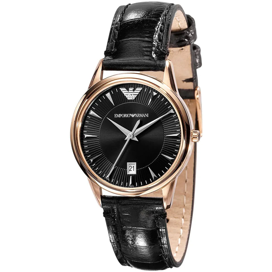 Emporio Armani Classic Black Dial Black Leather Strap Watch for Women - AR2445