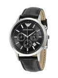 Emporio Armani Renato Chronograph Black Dial Black Leather Strap Watch For Men - AR2447