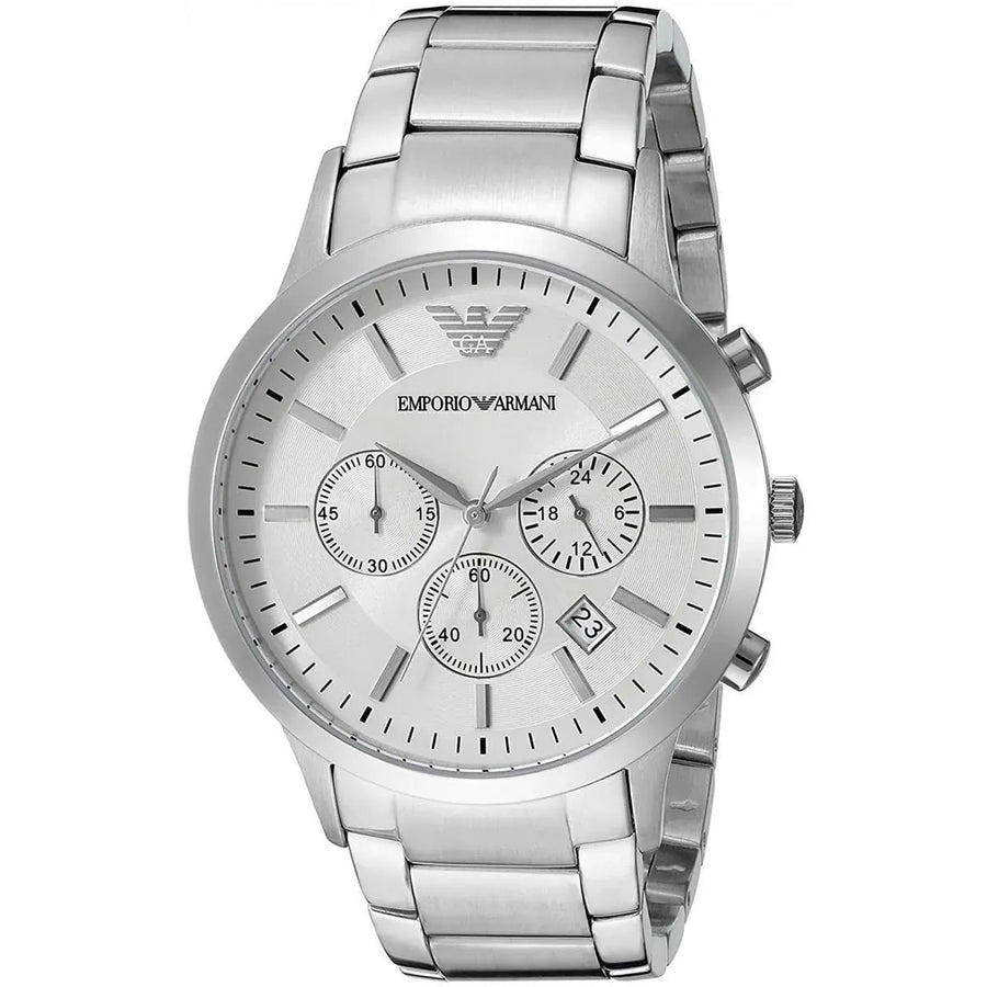 Emporio Armani Renato Chronograph White Dial Silver Steel Strap Watch for Women  - AR2459