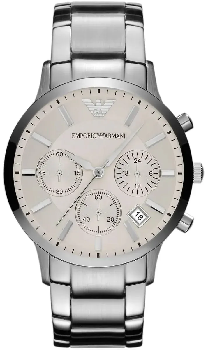 Emporio Armani Renato Chronograph White Dial Silver Steel Strap Watch for Women  - AR2459