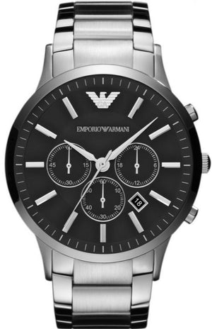 Emporio Armani Sportivo Chronograph Black Dial Silver Steel Strap Watch For Men - AR2460