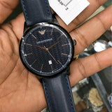 Emporio Armani Renato Blue Dial Blue Leather Strap Watch For Men - AR2479