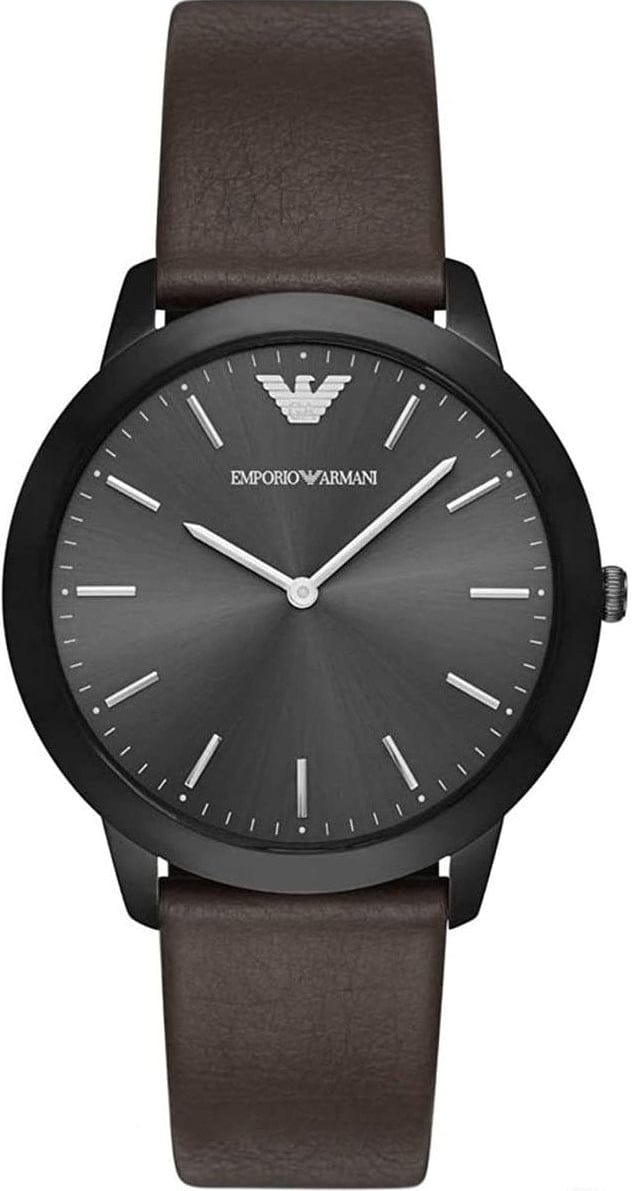 Emporio Armani Retro Black Dial Brown Leather Strap Watch for Men - AR2483