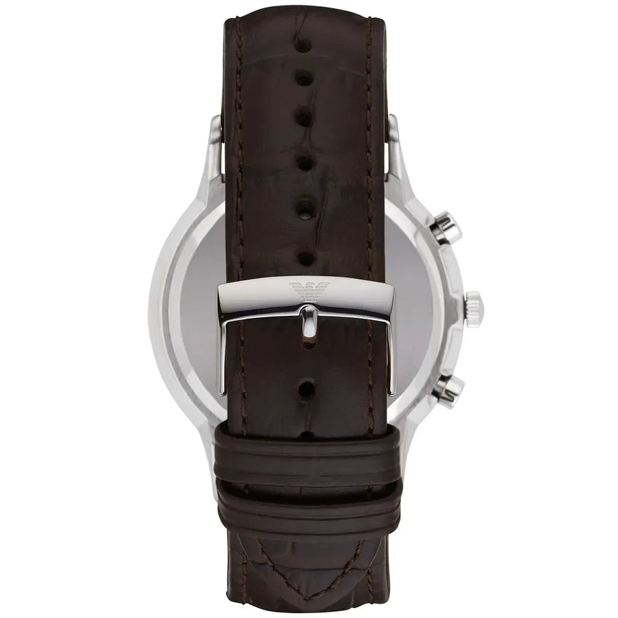 Emporio Armani Renato Chronograph Blue Dial Black Leather Strap Watch for Men  - AR2494