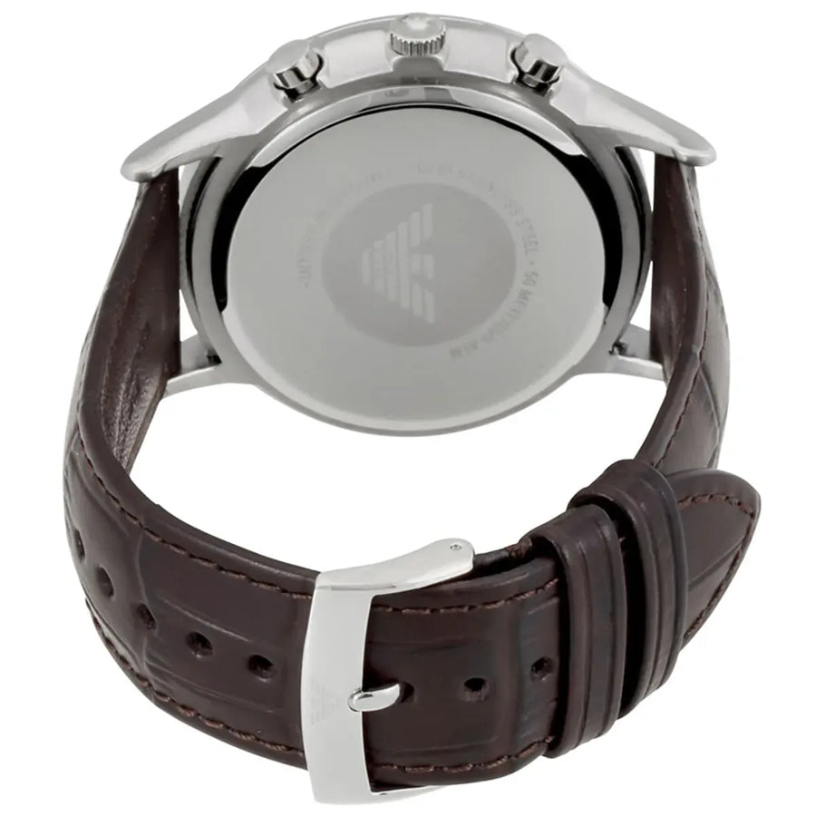 Emporio Armani Renato Chronograph Blue Dial Black Leather Strap Watch for Men  - AR2494