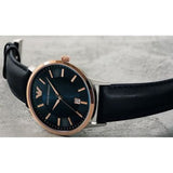 Emporio Armani Renato Analog Blue Dial Black Leather Strap Watch For Men - AR2506