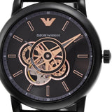 Emporio Armani Luigi Automatic Skeleton Black Dial Black Leather Strap Watch For Men - AR60012