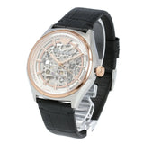 Emporio Armani Zeta Skeleton Automatic Silver Dial Black Leather Strap Watch For Men - AR60018