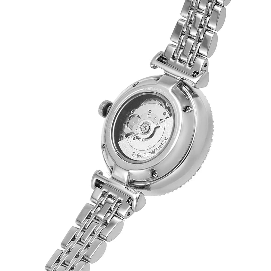Emporio Armani Gianni T-Bar Automatic Silver Dial Silver Steel Strap Watch For Women - AR60022