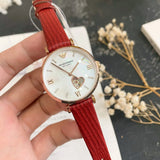 Emporio Armani Gianni T-Bar Mother of Pearl White Dial Red Leather Strap Watch For Women - AR60048