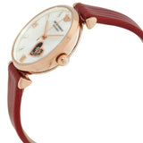 Emporio Armani Gianni T-Bar Mother of Pearl White Dial Red Leather Strap Watch For Women - AR60048