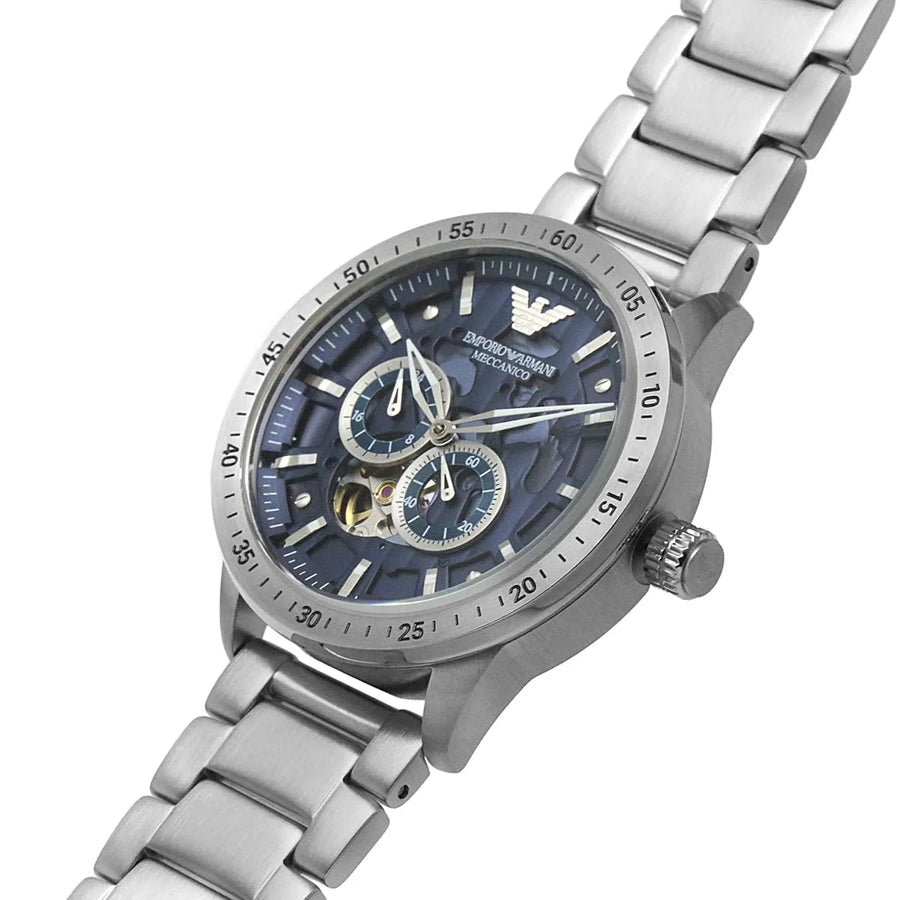 Emporio Armani Meccanico Automatic Blue Dial Silver Steel Strap Watch For Men - AR60052