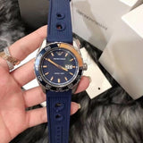 Emporio Armani Sportivo Chronograph Quartz Blue Dial Blue Rubber Strap Watch For Men - AR6045