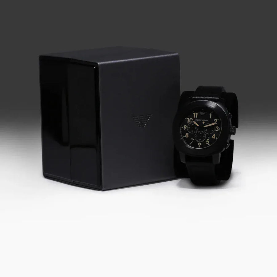 Emporio Armani Sportivo Chronograph Black Dial Black Leather Strap Watch for Men - AR6061