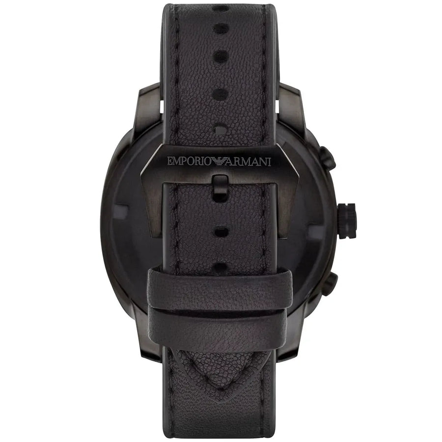 Emporio Armani Sportivo Chronograph Black Dial Black Leather Strap Watch for Men - AR6061