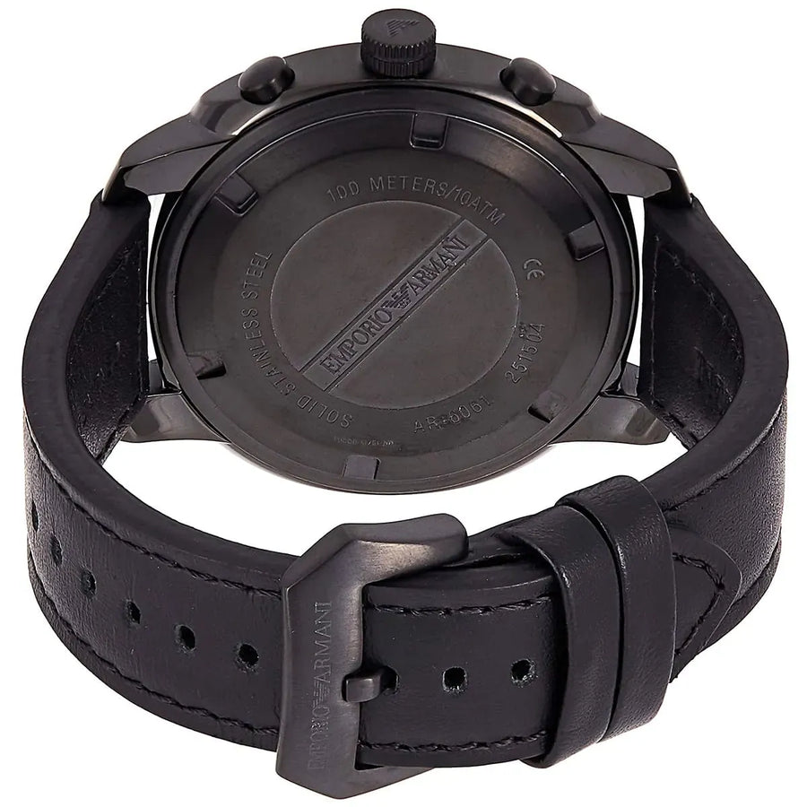 Emporio Armani Sportivo Chronograph Black Dial Black Leather Strap Watch for Men - AR6061