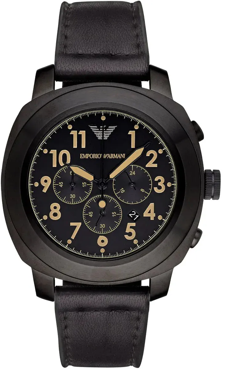 Emporio Armani Sportivo Chronograph Black Dial Black Leather Strap Watch for Men - AR6061