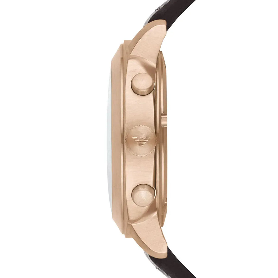 Emporio Armani Ruggero Chronograph Rose Gold Dial Black Leather Strap Watch for Men - AR6087