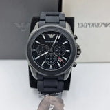 Emporio Armani Sportivo Chronograph Black Dial Black Silicone Strap Watch For Men - AR6092