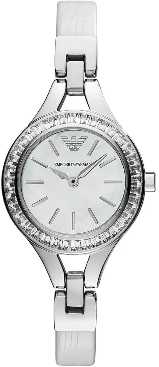 Emporio Armani Chiara Mother of Pearl Dial White Leather Strap Watch for Women - AR7353