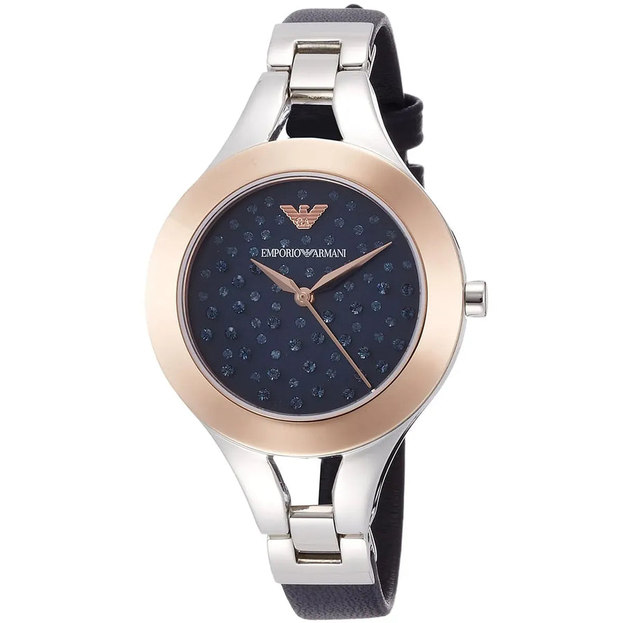 Emporio Armani Chiara Two Tone Dial Black Leahter Strap Watch for Women  - AR7436